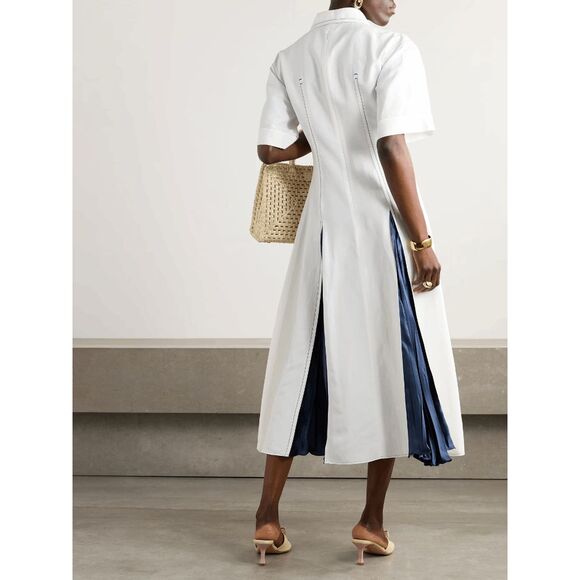 FERRAGAMO Topstitched satin-trimmed poplin midi dress Size IT38/US2 $2600 - Picture 2 of 12